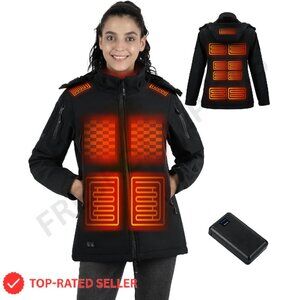 Heated Winter Jacket Soft Shell Detachable Hood Electric Heating Coat Women's